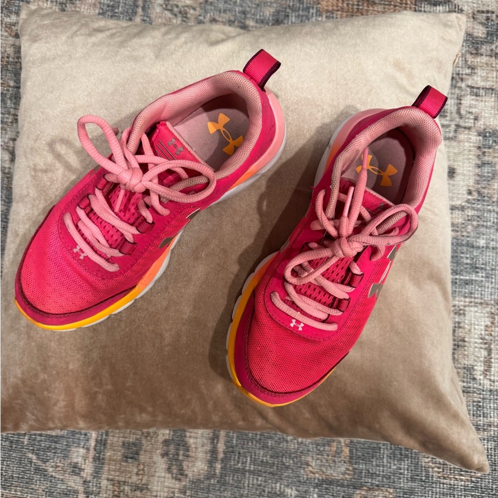 Under Armour Girls Pink and Yellow Athletic Sneakers